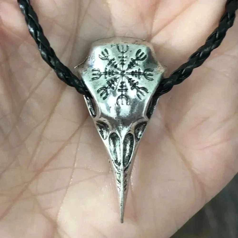 3 for $25/ Ethnic Native Style Raven Skull Silver & Black Necklace NWT